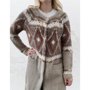 Free People Frosted Fairisle Long Cardigan with Snaps  Small